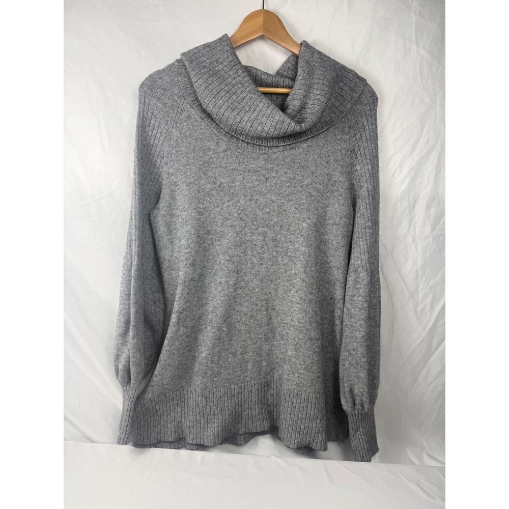 Anthropologie S Cowl Neck Sweater Grey Ribbed Knit Pullover Heathered Grey